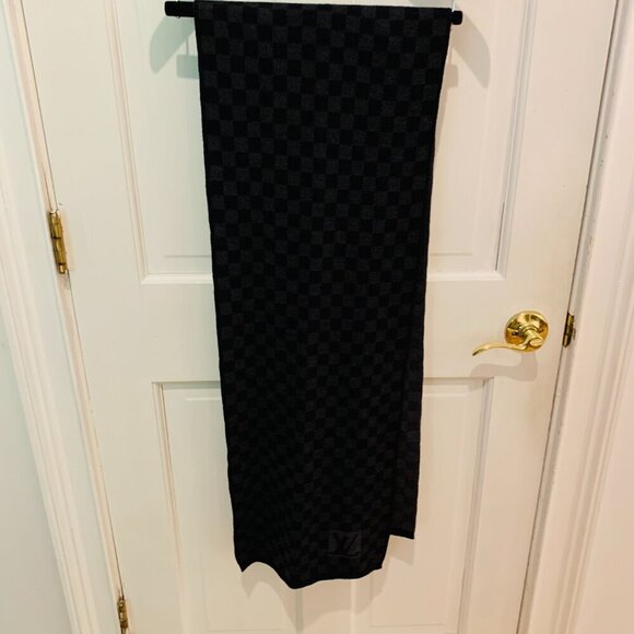 Auth LOUIS VUITTON Echarpe Petit Damier M70028 Dark Gray Black MR0135 Scarf Wool - Picture 9 of 16